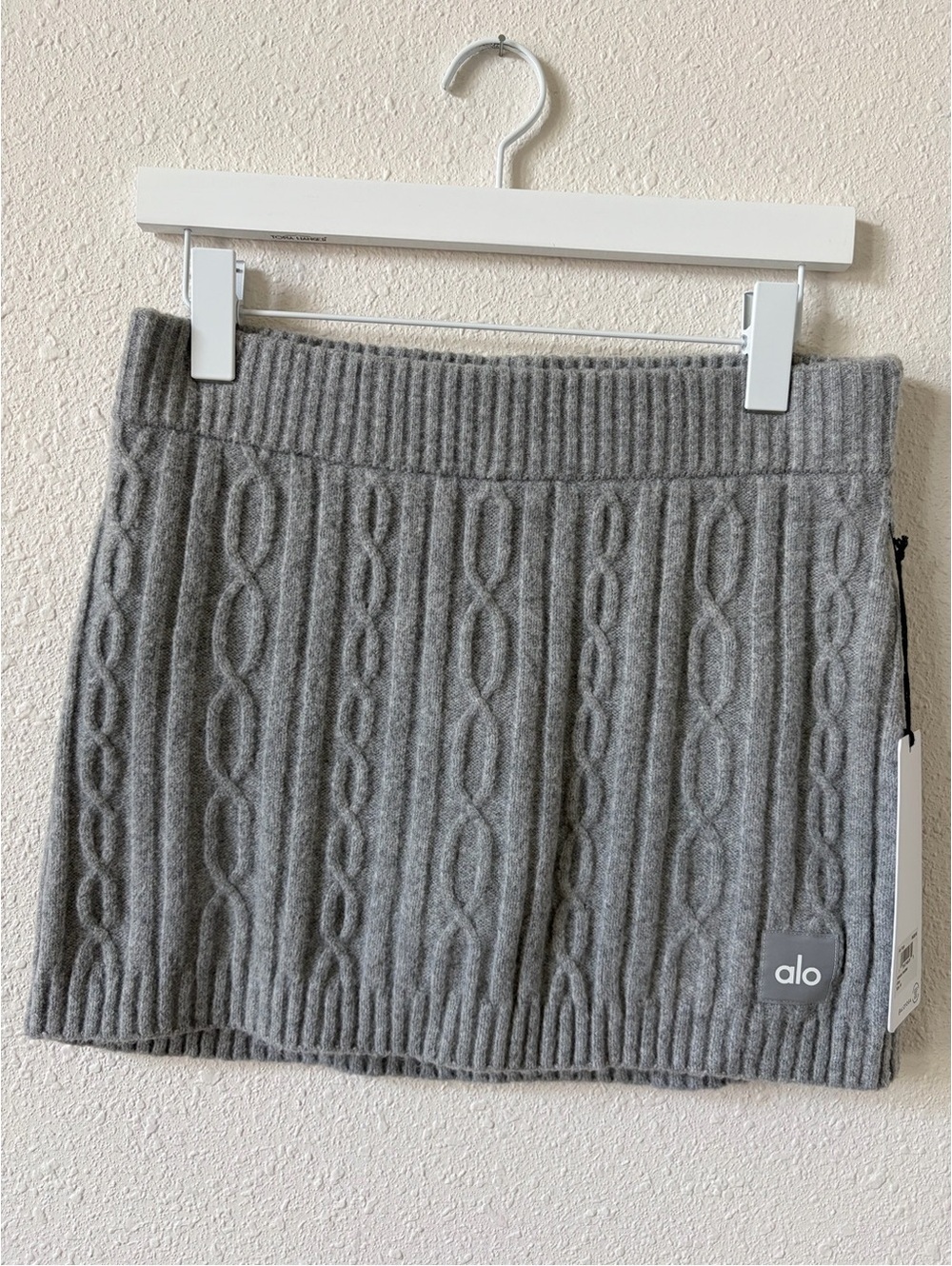 Alo Cable Knit Winter Bliss Mini Skirt Athletic Heather Grey Size Medium
